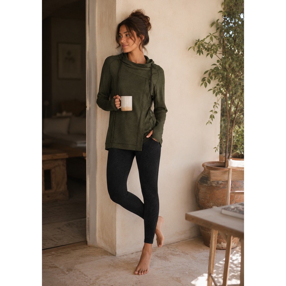 Lululemon Coast Easy French Terry Wrap Jacket WOMEN 6 HEATHERED DARK OLIVE